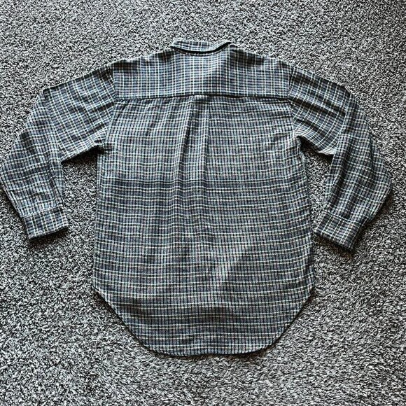 Vntg 90s Old Navy Mens Small Green, Brown Gray Plaid 100% Cotton Button up Shirt - Picture 4 of 8
